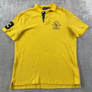 Polo Ralph Lauren  Polo Shirt Mens Medium Yellow Classic Fit Crest Mesh Rugby